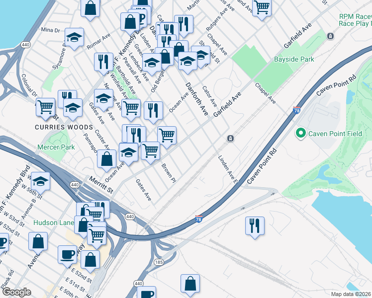 map of restaurants, bars, coffee shops, grocery stores, and more near 242 Garfield Avenue in Jersey City