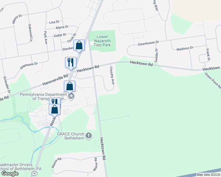 map of restaurants, bars, coffee shops, grocery stores, and more near 240 Timothy Avenue in Bethlehem