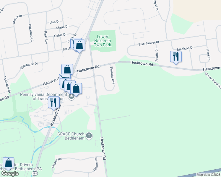 map of restaurants, bars, coffee shops, grocery stores, and more near 240 Timothy Avenue in Bethlehem