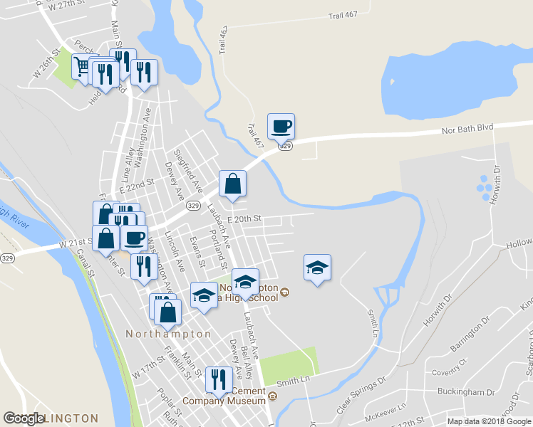 map of restaurants, bars, coffee shops, grocery stores, and more near 603 East 20th Street in Northampton