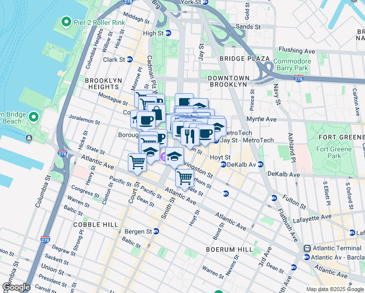 map of restaurants, bars, coffee shops, grocery stores, and more near 348 Fulton Street in Brooklyn