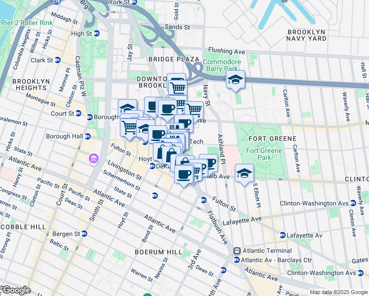 map of restaurants, bars, coffee shops, grocery stores, and more near 295 Flatbush Avenue Extension in Brooklyn