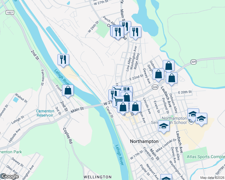 map of restaurants, bars, coffee shops, grocery stores, and more near 2172 Franklin Street in Northampton
