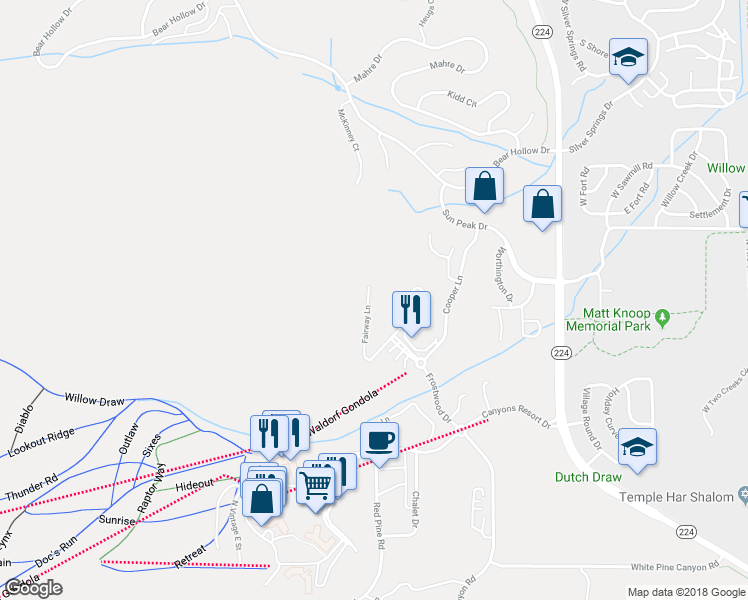 map of restaurants, bars, coffee shops, grocery stores, and more near 4206 Fairway Lane in Park City