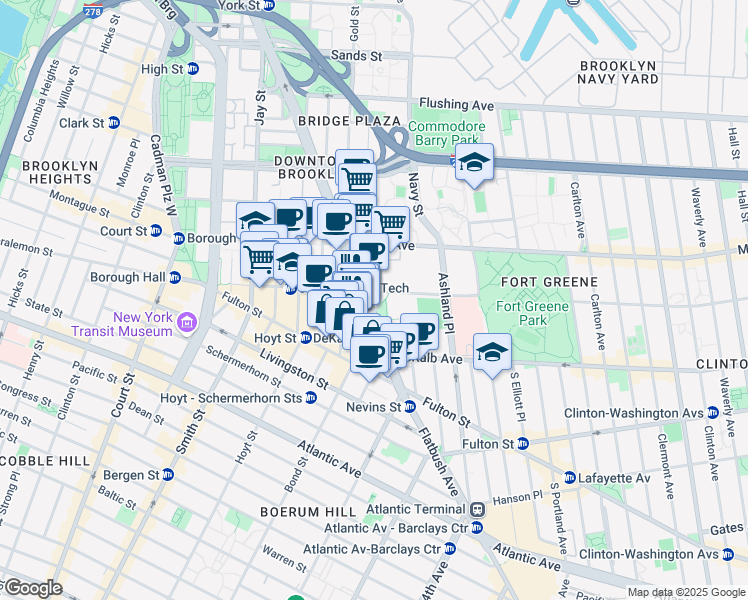 map of restaurants, bars, coffee shops, grocery stores, and more near 295 Flatbush Avenue Extension in Brooklyn
