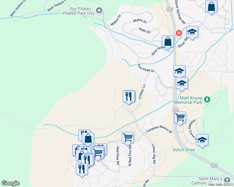 map of restaurants, bars, coffee shops, grocery stores, and more near 4206 Fairway Lane in Park City