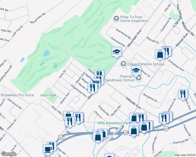 map of restaurants, bars, coffee shops, grocery stores, and more near 315 Hillside Avenue in Springfield