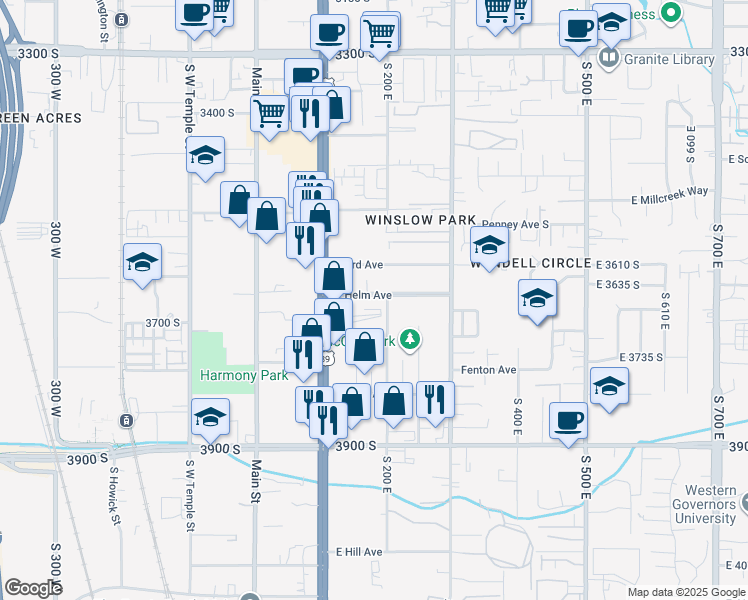 map of restaurants, bars, coffee shops, grocery stores, and more near 168 East Helm Avenue in South Salt Lake