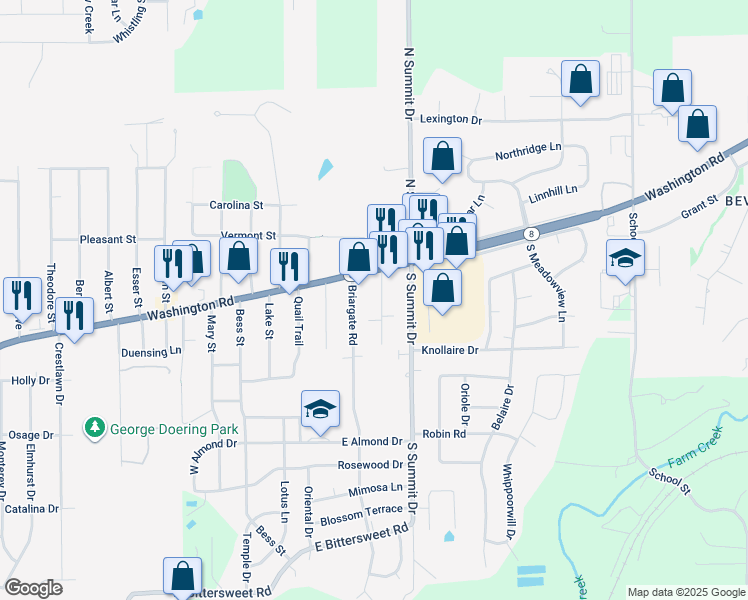 map of restaurants, bars, coffee shops, grocery stores, and more near 104 Argo Street in Washington