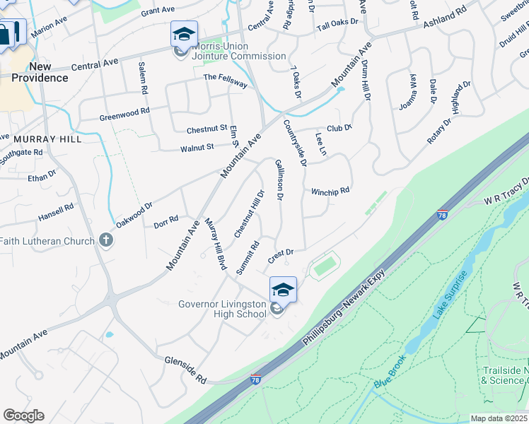 map of restaurants, bars, coffee shops, grocery stores, and more near 10 Ford Place in New Providence