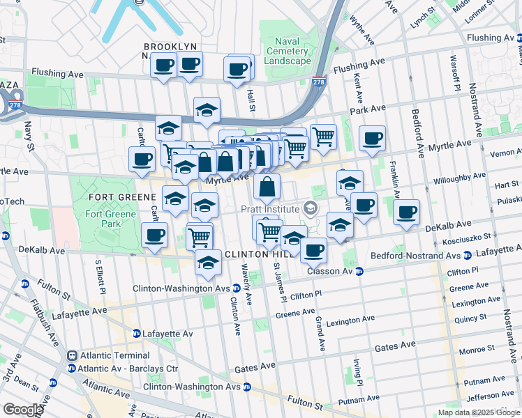 map of restaurants, bars, coffee shops, grocery stores, and more near in Brooklyn