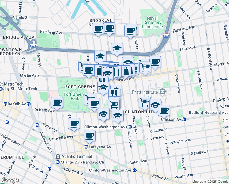 map of restaurants, bars, coffee shops, grocery stores, and more near in Brooklyn