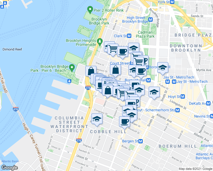 map of restaurants, bars, coffee shops, grocery stores, and more near 41 Garden Place in Brooklyn