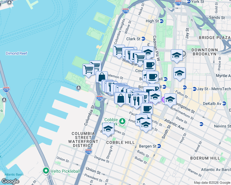 map of restaurants, bars, coffee shops, grocery stores, and more near 41 Garden Place in Brooklyn