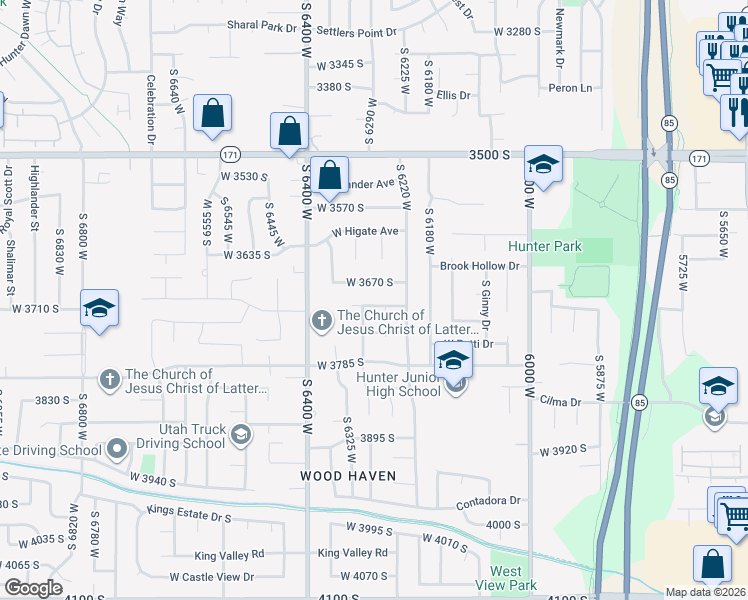 map of restaurants, bars, coffee shops, grocery stores, and more near 6282 West 3705 South in West Valley City