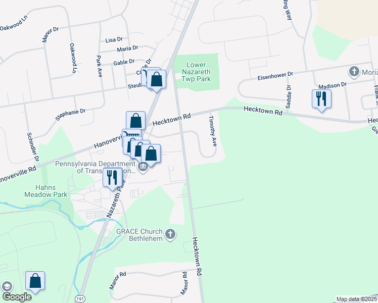 map of restaurants, bars, coffee shops, grocery stores, and more near 228 Butztown Road in Bethlehem
