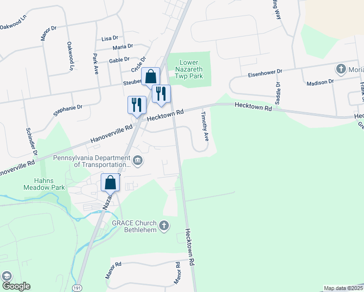map of restaurants, bars, coffee shops, grocery stores, and more near 228 Butztown Road in Bethlehem
