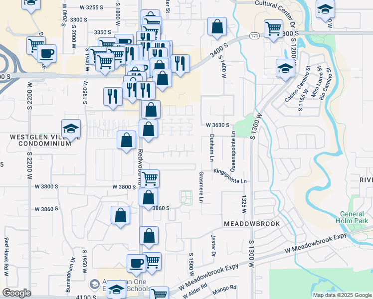 map of restaurants, bars, coffee shops, grocery stores, and more near 3694 Crespi Court in West Valley City