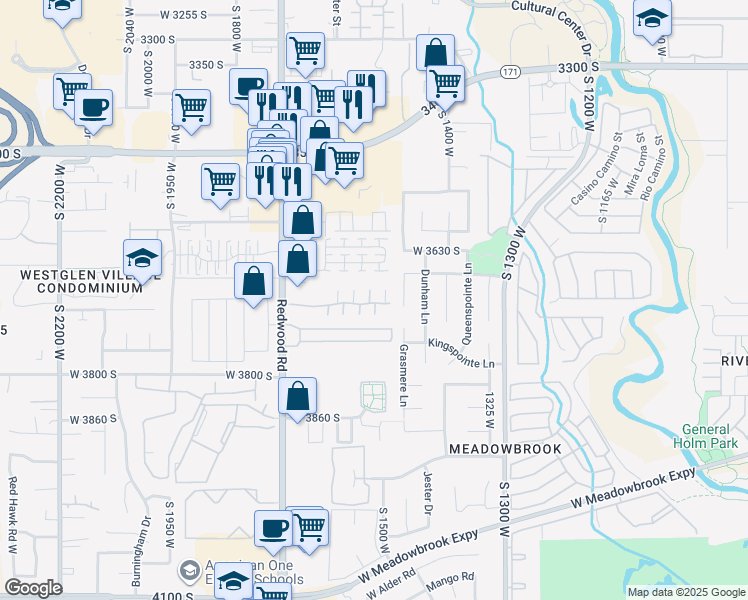 map of restaurants, bars, coffee shops, grocery stores, and more near 3693 Crespi Court in West Valley City
