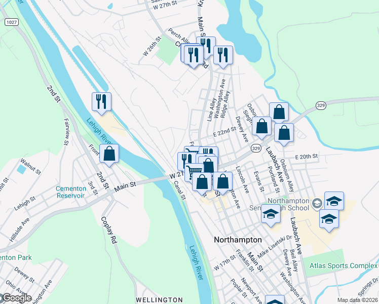 map of restaurants, bars, coffee shops, grocery stores, and more near 2172 Franklin Street in Northampton
