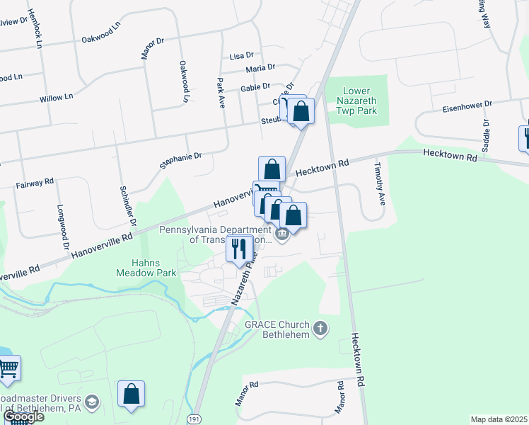 map of restaurants, bars, coffee shops, grocery stores, and more near 231 Nazareth Pike in Bethlehem
