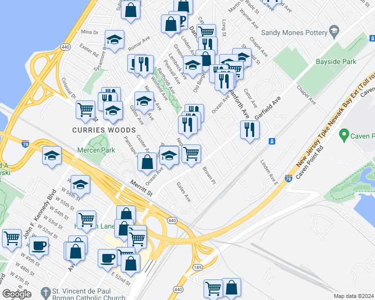 map of restaurants, bars, coffee shops, grocery stores, and more near 94 Neptune Avenue in Jersey City