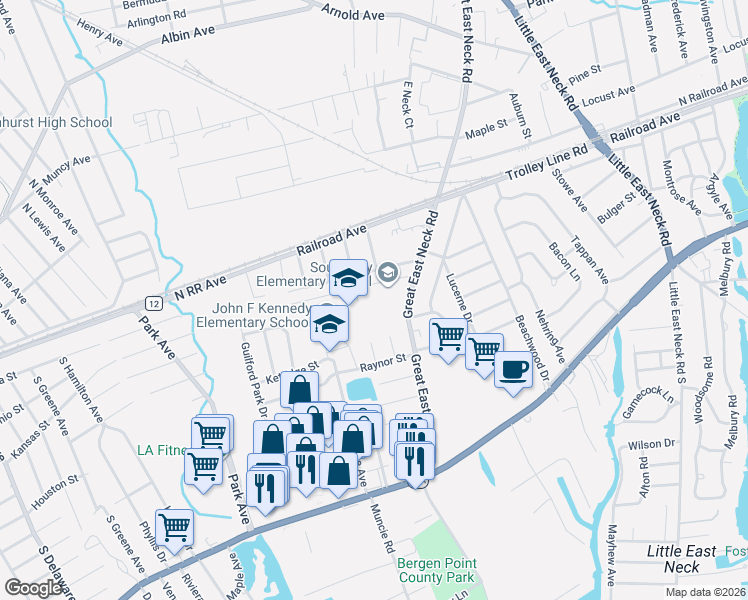 map of restaurants, bars, coffee shops, grocery stores, and more near 160 County Route 96 in West Babylon