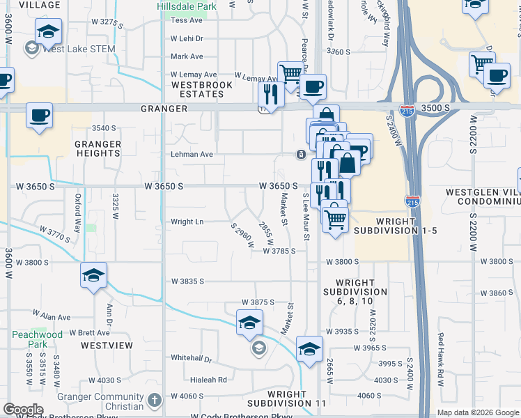 map of restaurants, bars, coffee shops, grocery stores, and more near 3694 South Bishop Street in West Valley City