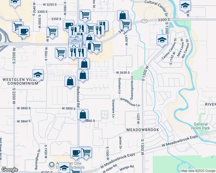 map of restaurants, bars, coffee shops, grocery stores, and more near 3693 Crespi Court in West Valley City