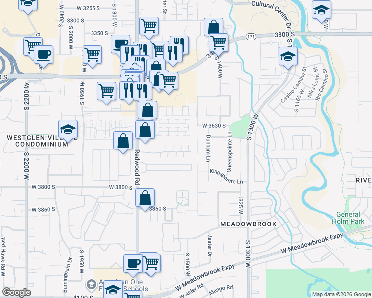 map of restaurants, bars, coffee shops, grocery stores, and more near 3694 Crespi Court in West Valley City