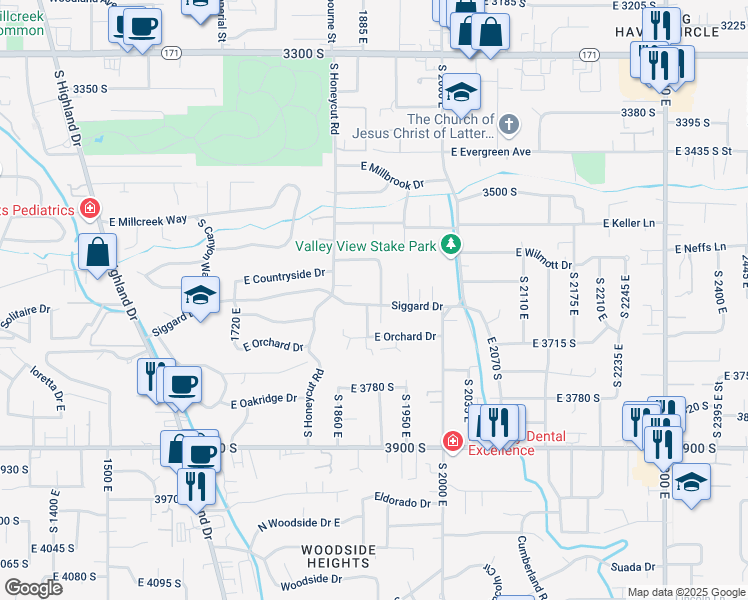 map of restaurants, bars, coffee shops, grocery stores, and more near 3650 Wellington Street in Salt Lake City