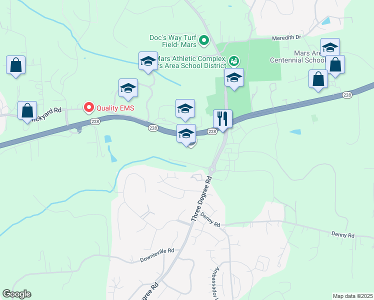 map of restaurants, bars, coffee shops, grocery stores, and more near 520 Pennsylvania 228 in Mars