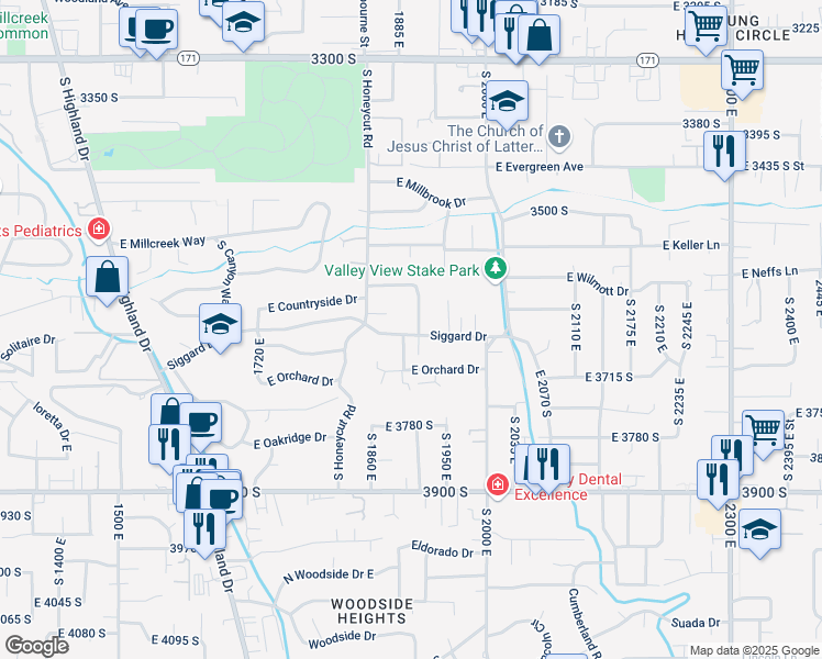 map of restaurants, bars, coffee shops, grocery stores, and more near 3650 Wellington Street in Salt Lake City