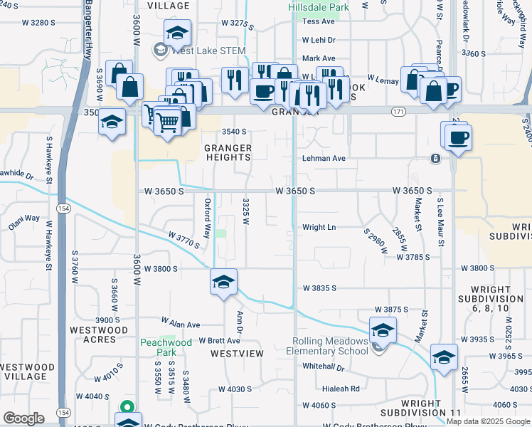 map of restaurants, bars, coffee shops, grocery stores, and more near 3275 Lancer Way in West Valley City