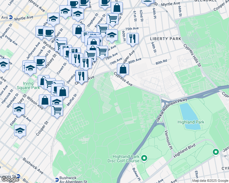map of restaurants, bars, coffee shops, grocery stores, and more near Unnamed Road in Queens