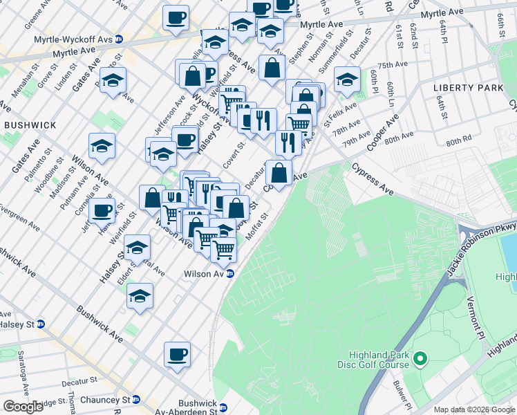 map of restaurants, bars, coffee shops, grocery stores, and more near in 
