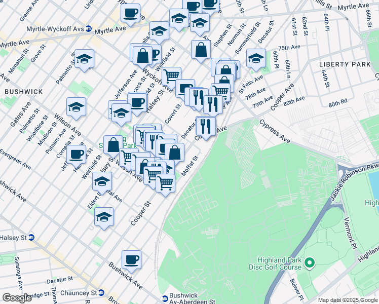 map of restaurants, bars, coffee shops, grocery stores, and more near in 