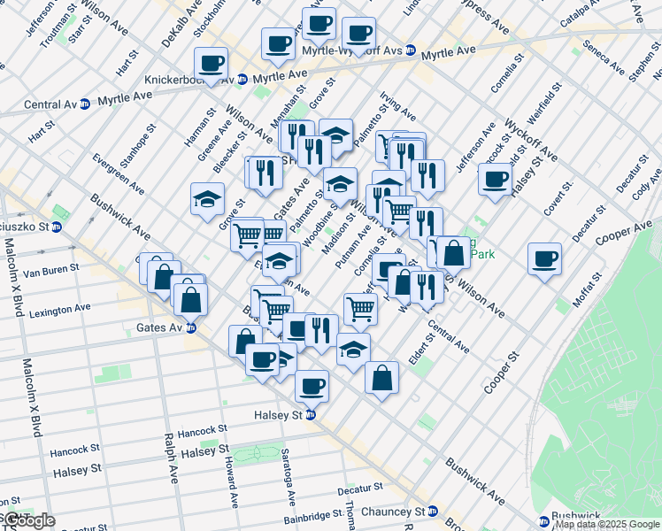 map of restaurants, bars, coffee shops, grocery stores, and more near in Brooklyn