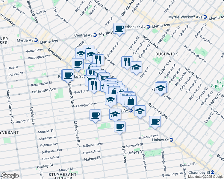 map of restaurants, bars, coffee shops, grocery stores, and more near 13 Goodwin Place in Brooklyn