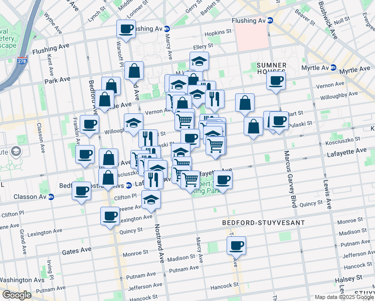 map of restaurants, bars, coffee shops, grocery stores, and more near in Brooklyn