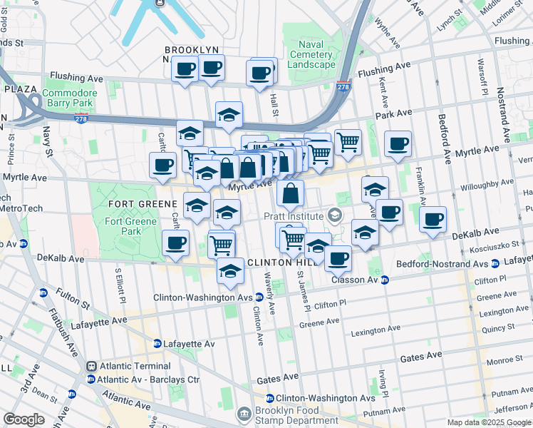 map of restaurants, bars, coffee shops, grocery stores, and more near in Brooklyn