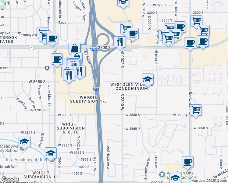 map of restaurants, bars, coffee shops, grocery stores, and more near 2278 Lexington Park Drive in West Valley City