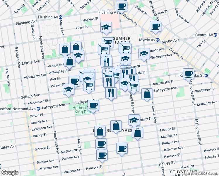 map of restaurants, bars, coffee shops, grocery stores, and more near in Brooklyn