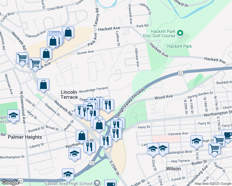 map of restaurants, bars, coffee shops, grocery stores, and more near 2190 Gateway Terrace in Easton