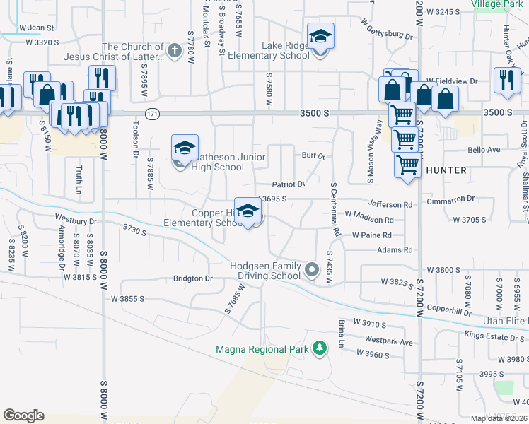 map of restaurants, bars, coffee shops, grocery stores, and more near 3708 Adams Rd in Magna