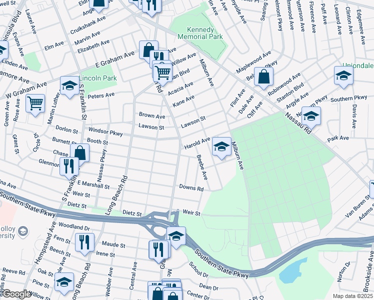 map of restaurants, bars, coffee shops, grocery stores, and more near 10 Harold Avenue in Hempstead
