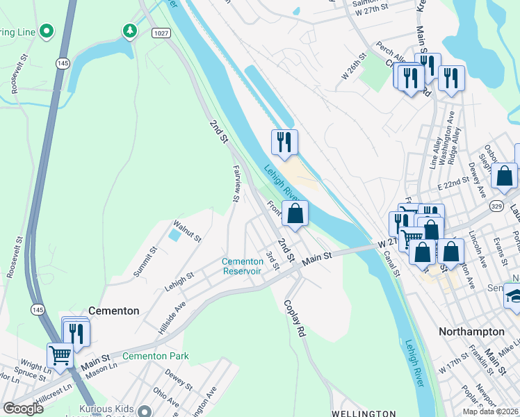 map of restaurants, bars, coffee shops, grocery stores, and more near 5306 2nd Street in Cementon