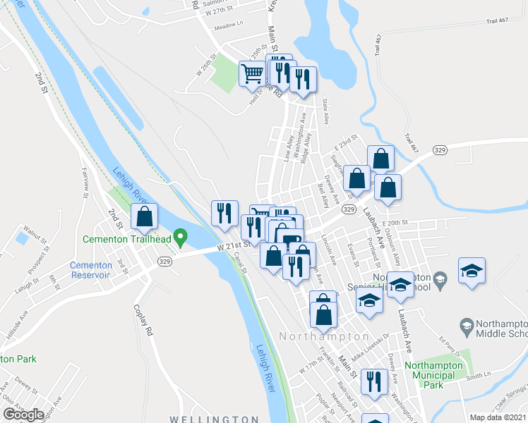map of restaurants, bars, coffee shops, grocery stores, and more near 2172 Franklin Street in Northampton