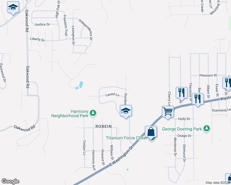 map of restaurants, bars, coffee shops, grocery stores, and more near 111 Laurel Lane in East Peoria