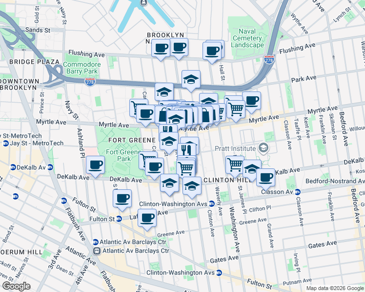 map of restaurants, bars, coffee shops, grocery stores, and more near in Brooklyn